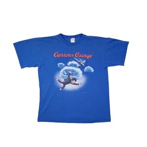 Vintage 1998 Curious George Skydiving Cronies T Shirt Sz Large Blue Cartoon 90s